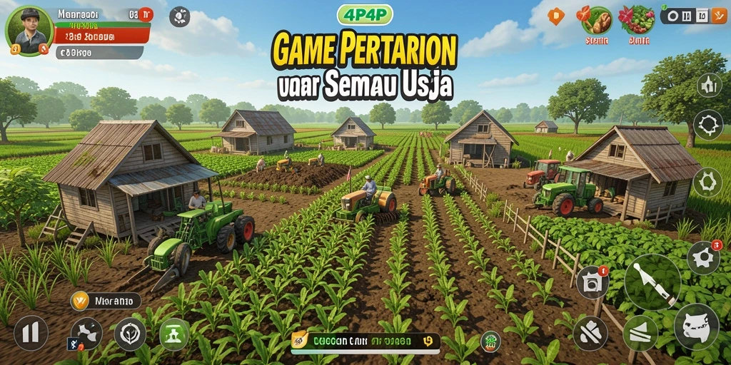 Tampilan gameplay seru dengan ladang yang subur dan tanaman beraneka ragam.