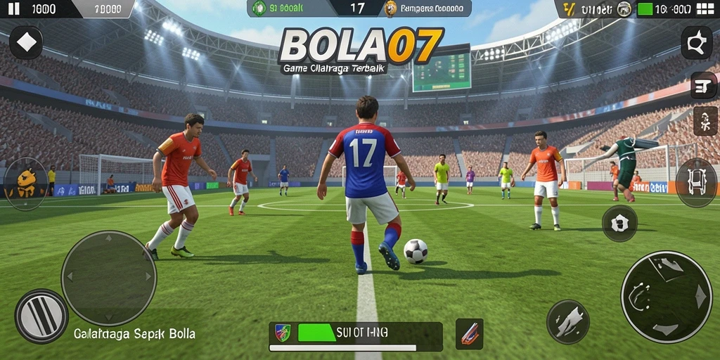 Screenshot menunjukkan aksi seru dalam permainan sepak bola.
