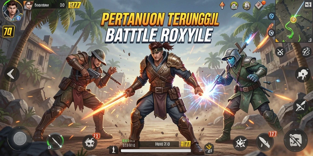 Screenshot gameplay HQ777 menampilkan aksi Battle Royale yang mendebarkan.