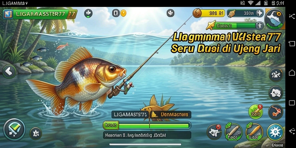 Gameplay LIGAMASTER77 yang menampilkan pengalaman memancing seru.