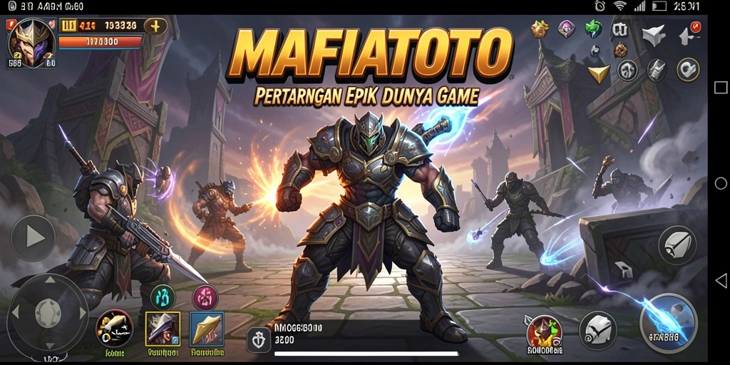 Screenshot gameplay MAFIATOTO menampilkan pertarungan seru antara karakter.