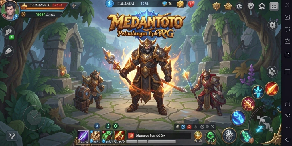 Tampilan gameplay MEDANTOTO dengan pertarungan seru dan eksplorasi menyenangkan.