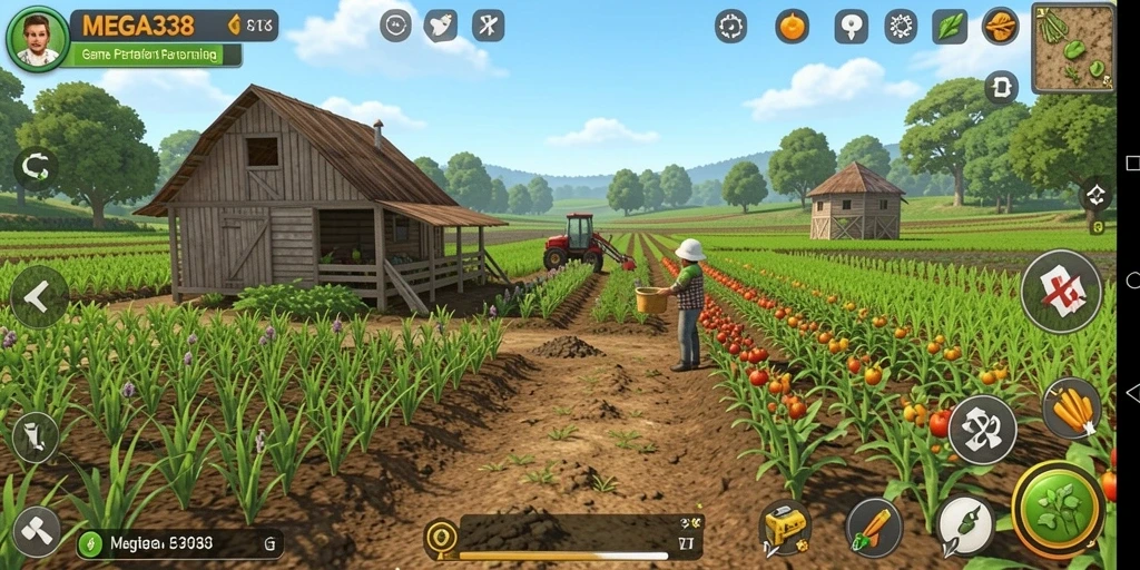 Menampilkan gameplay seru pertanian di MEGA338.