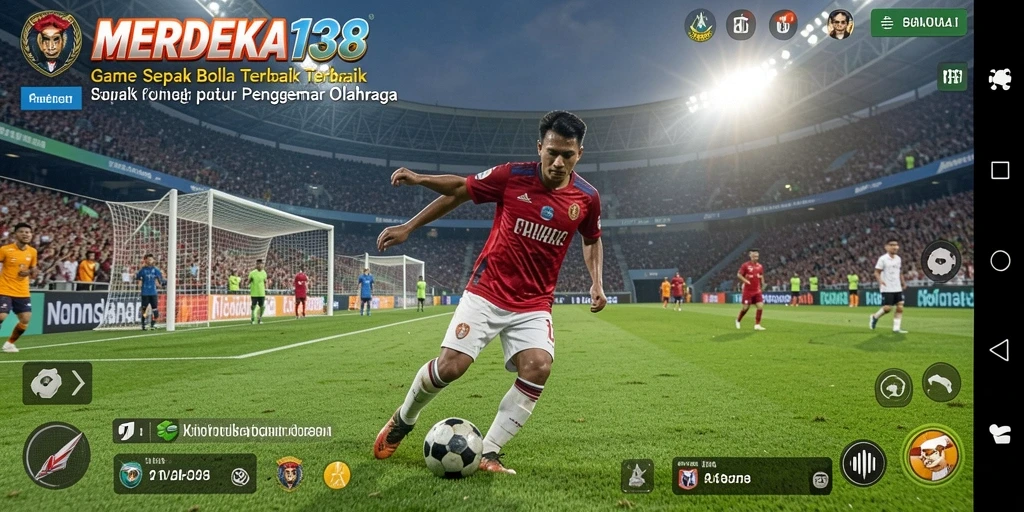 Tampilan gameplay seru dari MERDEKA138 dengan aksi sepak bola yang mendebarkan.