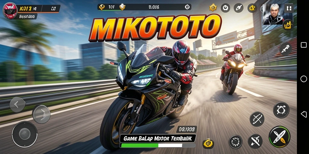 Tampilan gameplay seru dalam MIKOTOTO saat balapan motor.